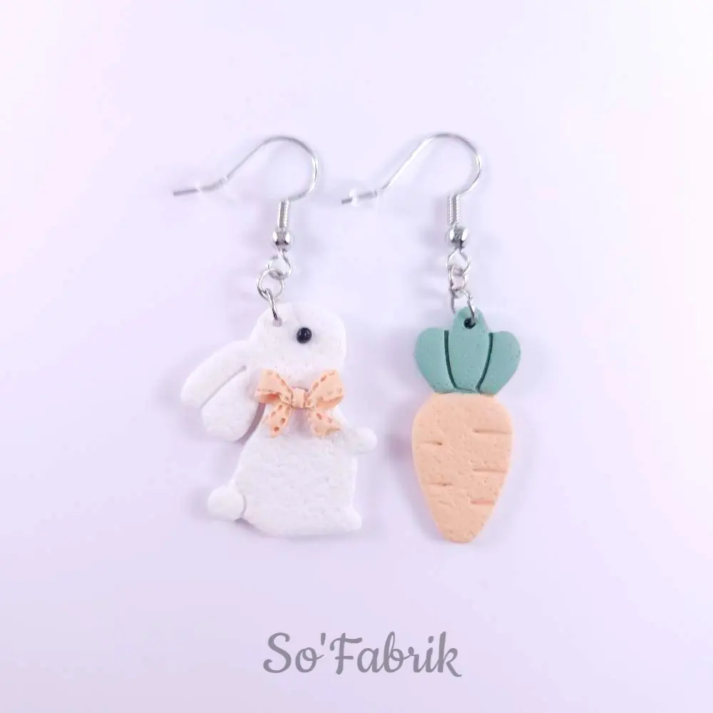 Boucles d'Oreilles Lapin Carotte Kawaii (Aucun, Aucun)