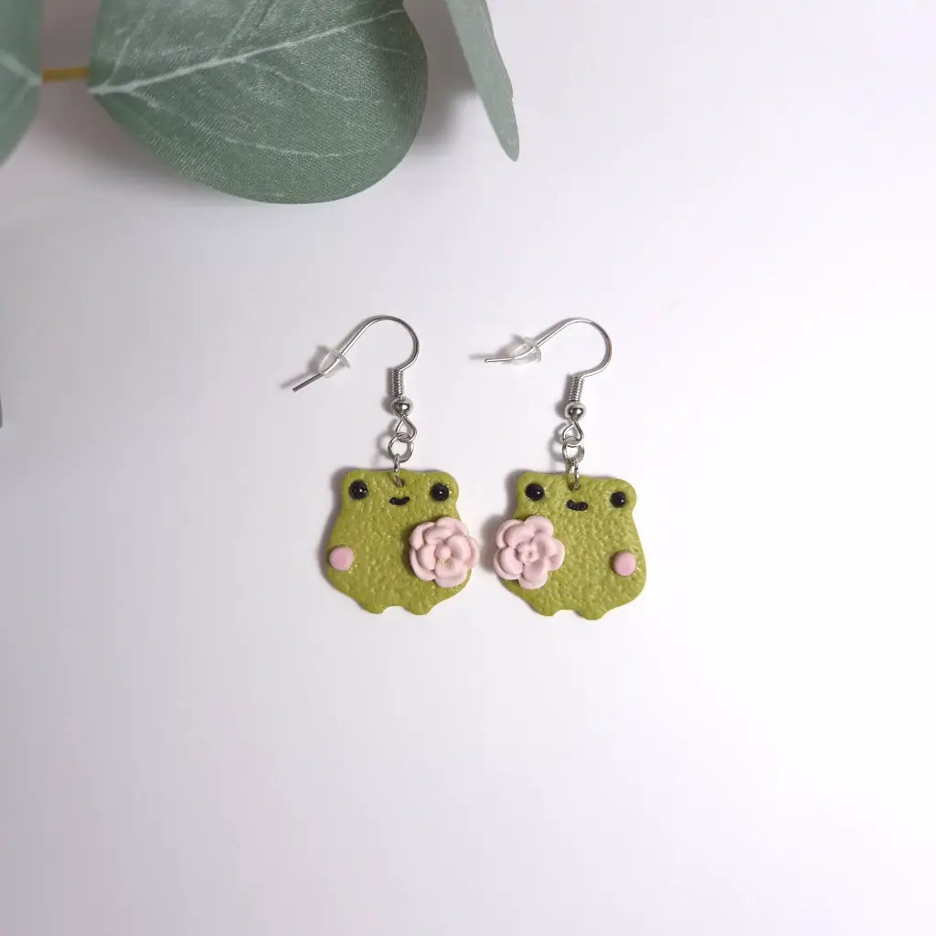 Boucles d'oreilles grenouilles kawaii (Rose clair, Aucun, Aucun)