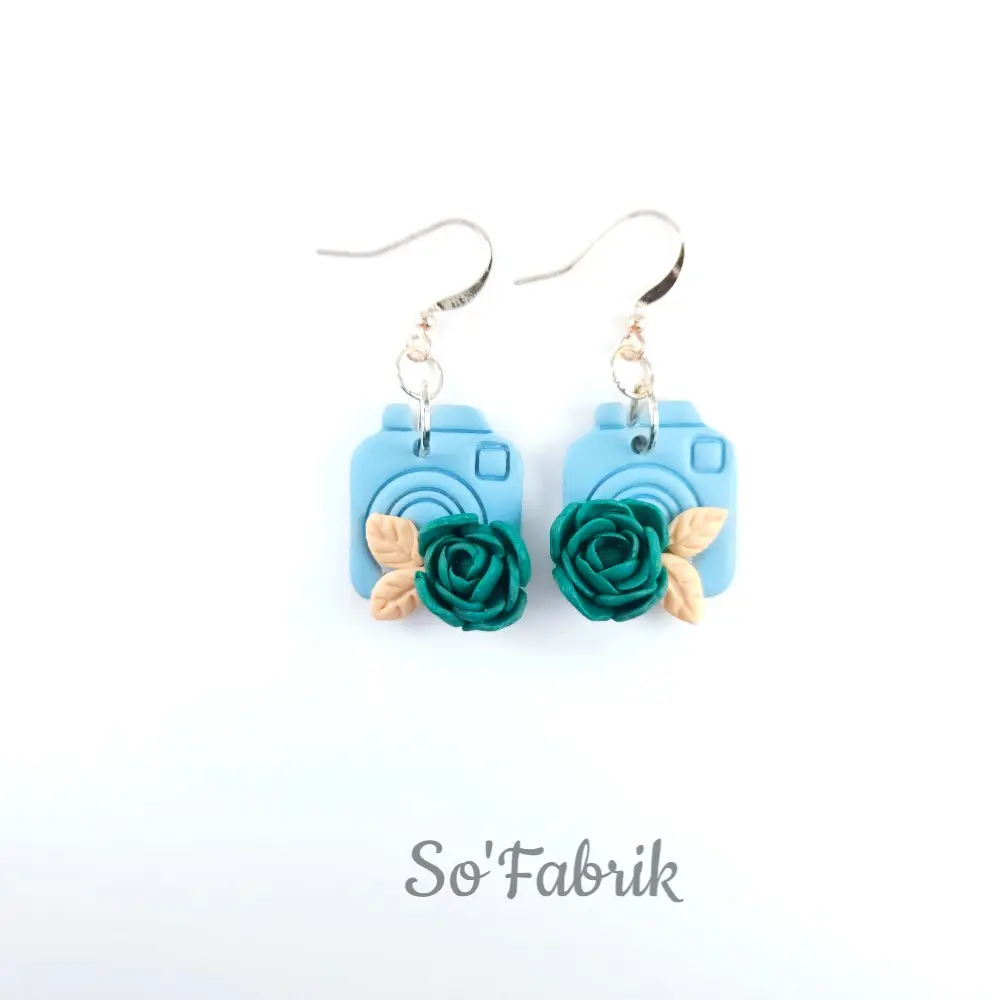 Boucles d'Oreilles NINA Appareil Photo Rose (Bleu/vert)