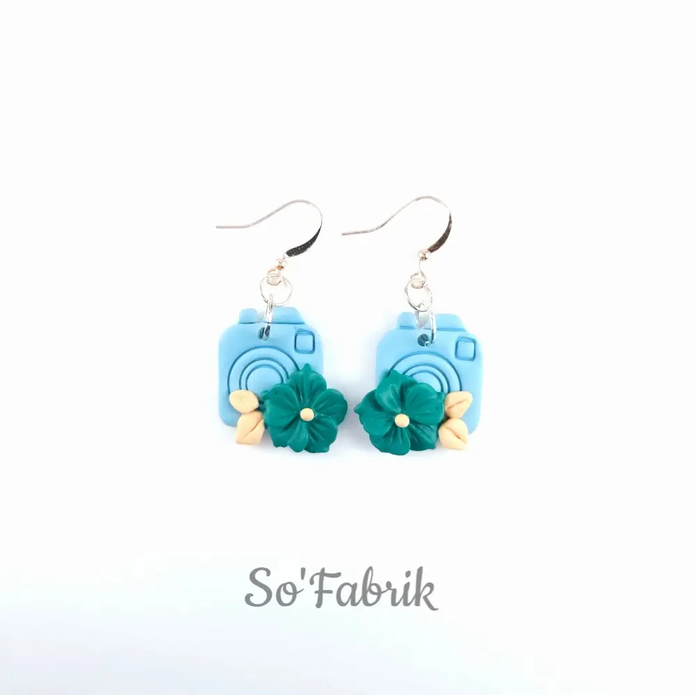 Boucles d'Oreilles NINA Appareil Photo Frangipanier (Bleu/vert)