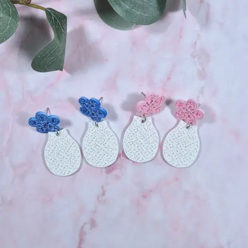 Puces d'Oreilles Vase et Fleur Modèle 3 Imprimées en 3D